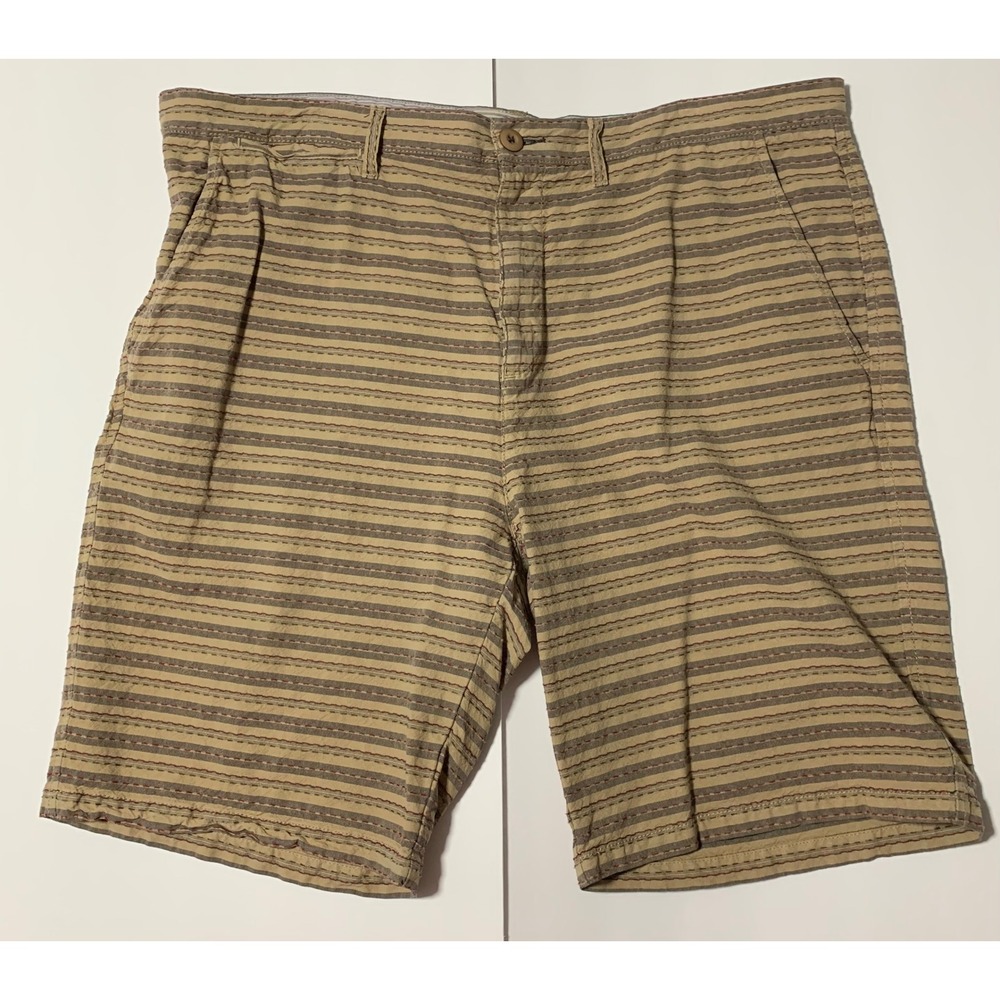 Carbon2Cobalt Mens Size 40 Striped Flat Front Casual Chino Shorts granola Brown